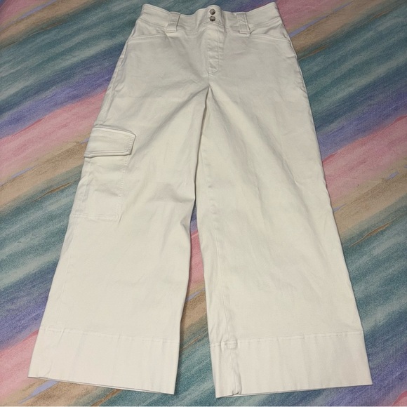 SPANX Eggshell Stretch Twill Cropped Cargo Trouser Size Large - Picture 5 of 10